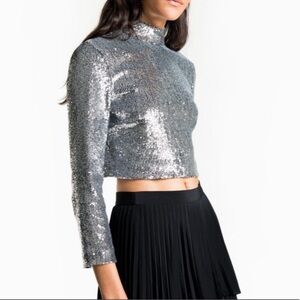A.L.C. Silver Sequin Crop Top